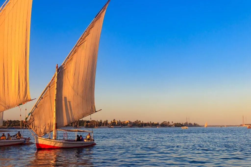 Felucca boats sailing on the Nile River