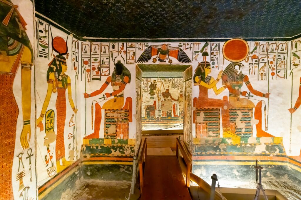Lower chambers of Tomb QV66 with deities Hathor, Sekhmet, and Ra-Horakhty