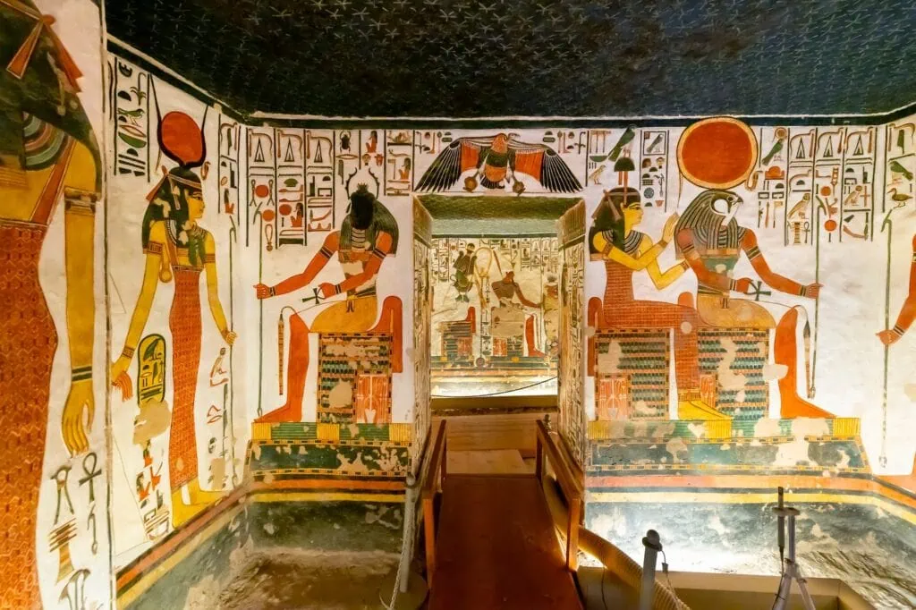 Lower chambers of Tomb QV66 with deities Hathor, Sekhmet, and Ra-Horakhty