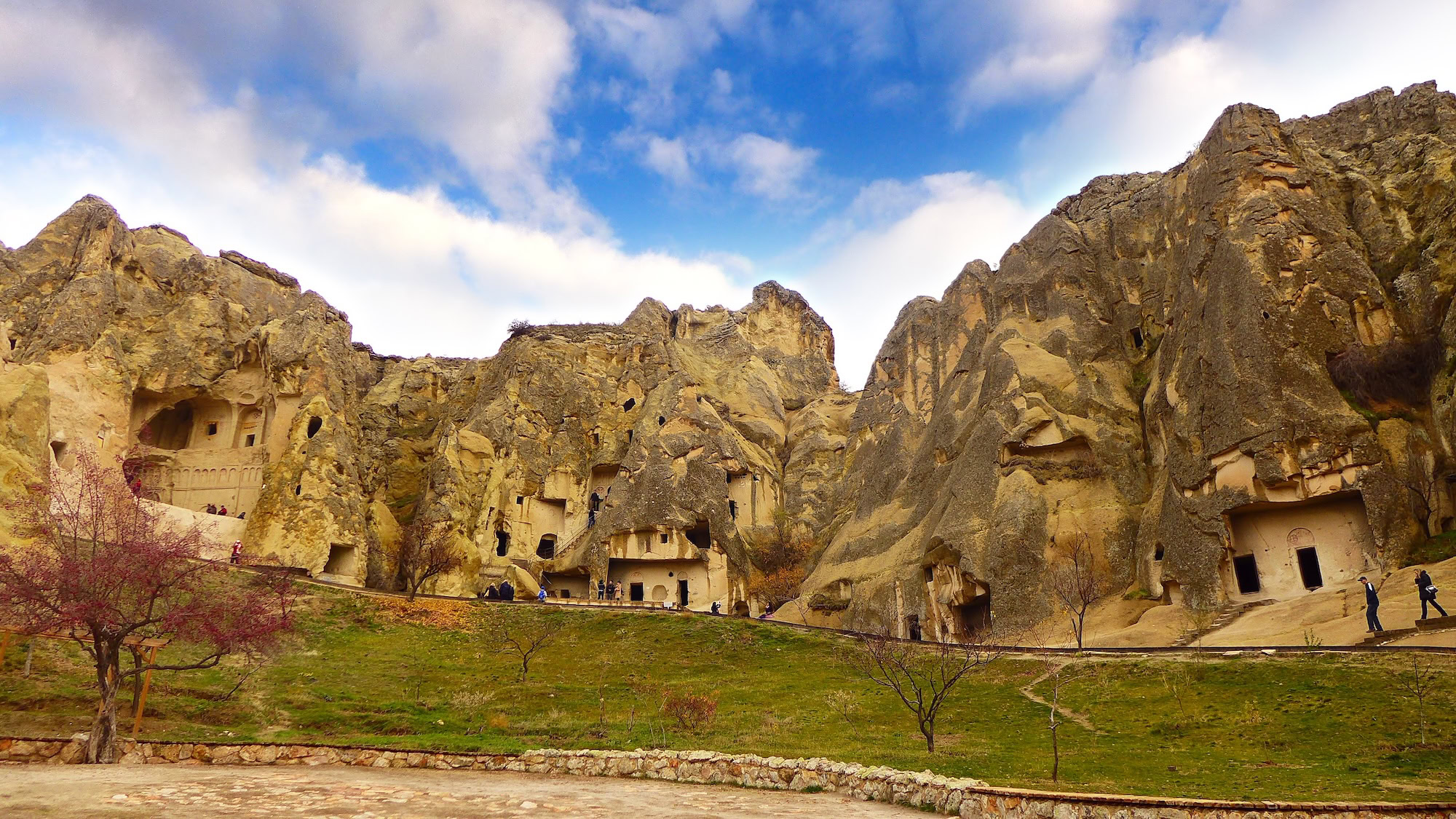 Ancient rock-carved churches and dwellings at Goreme Open Air Museum in Cappadocia