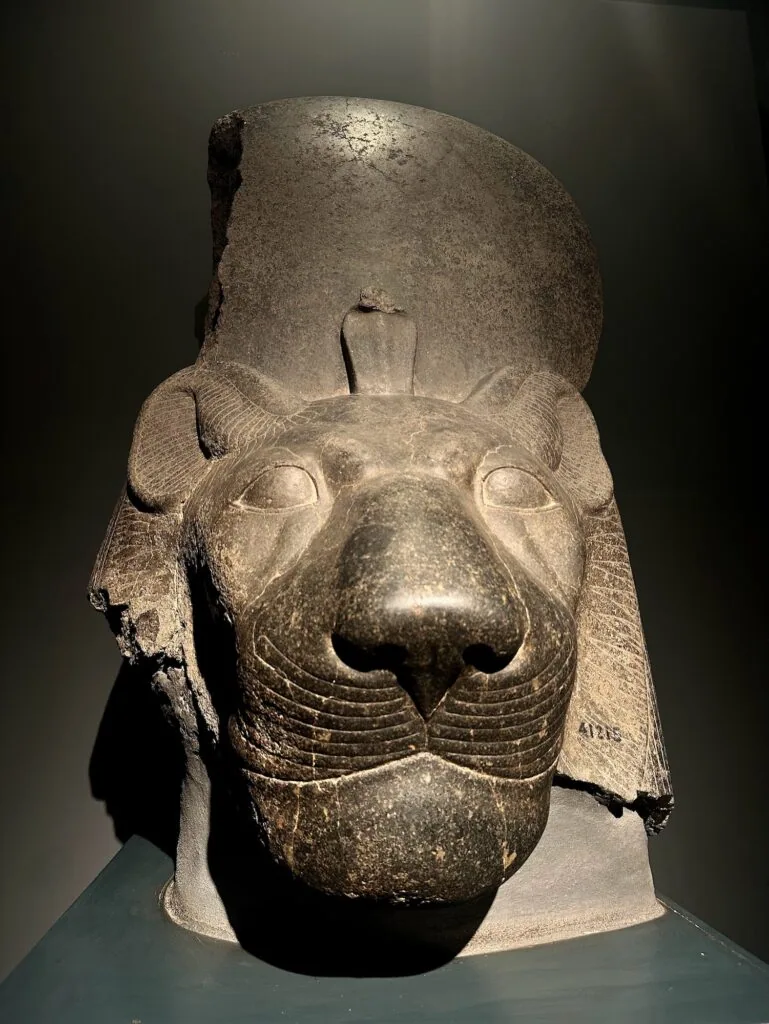 Granite head sculpture of the goddess Sekhmet displayed inside the Luxor Museum, Luxor