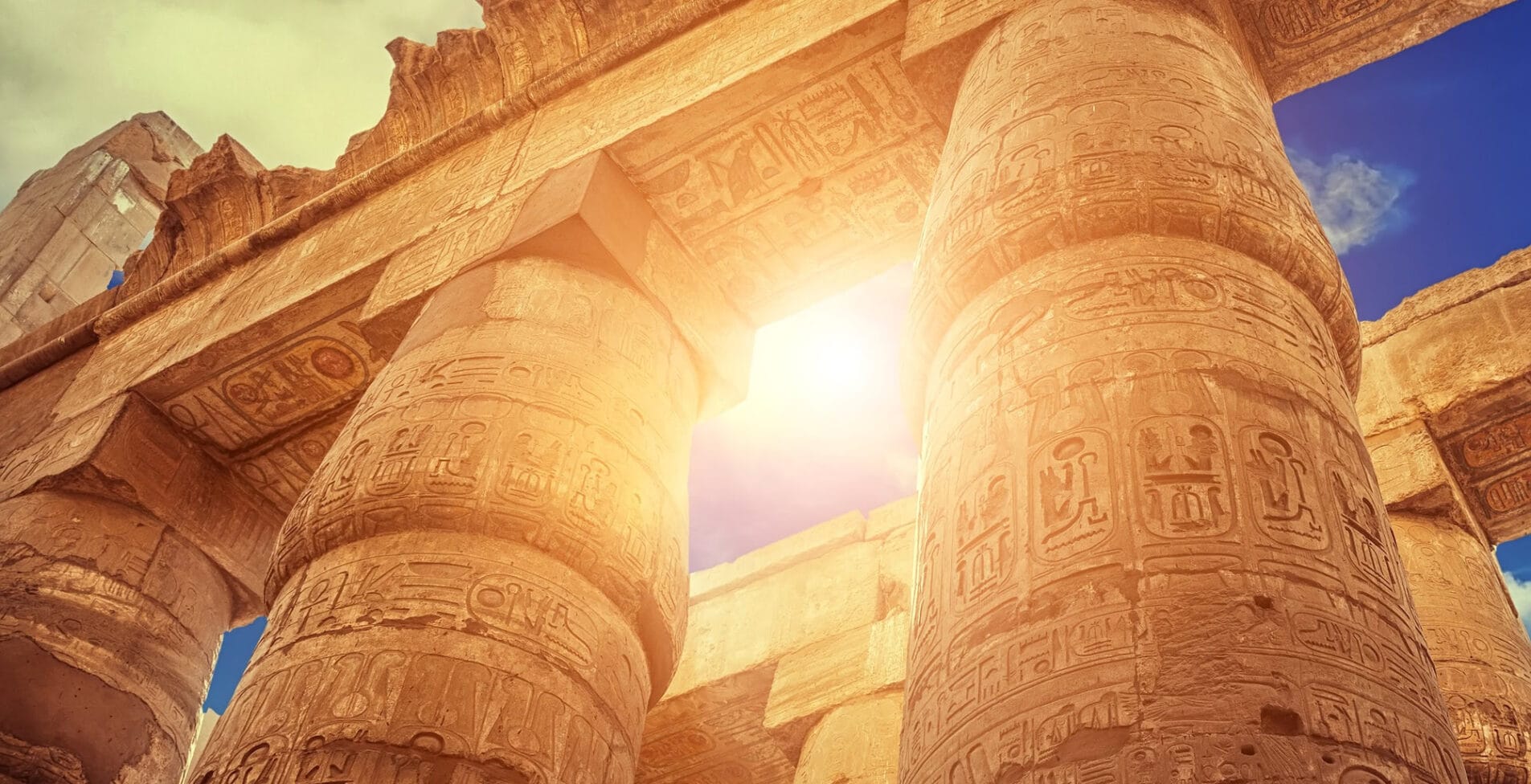 Great Hypostyle Hall and clouds at the Temples of Karnak ancient Thebes. Luxor Egypt 2