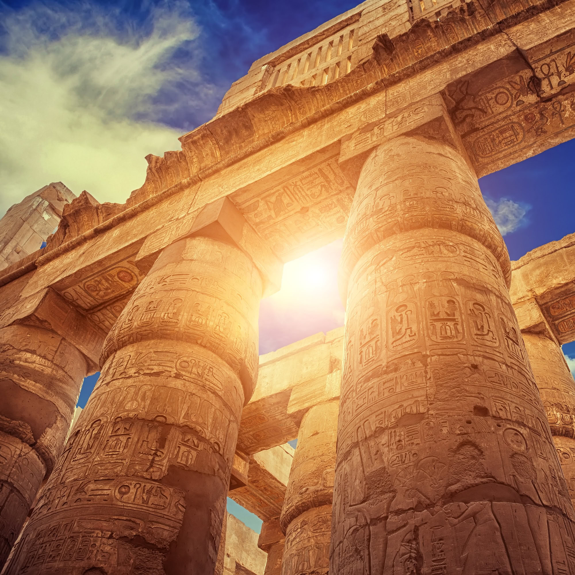 Great Hypostyle Hall and clouds at the Temples of Karnak ancient Thebes. Luxor Egypt 2