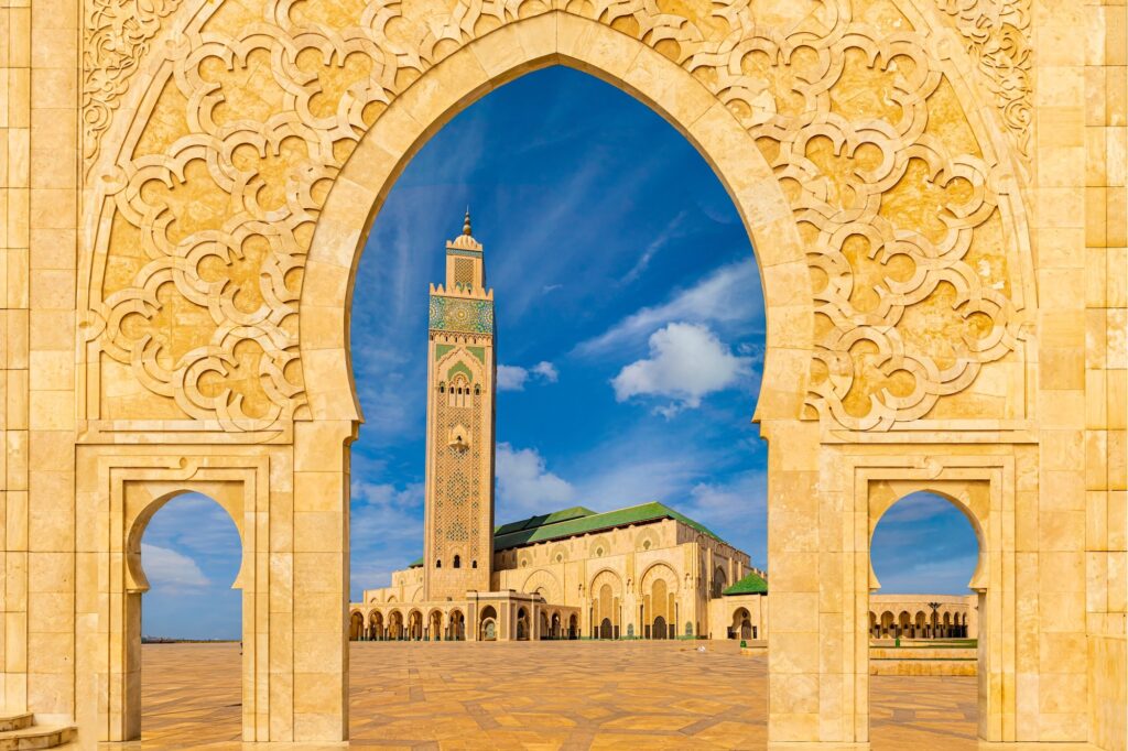 Hassan II Mosque in Casablanca, Morocco – one of the top Casablanca attractions, and the largest functioning mosque in Africa with stunning oceanfront architecture