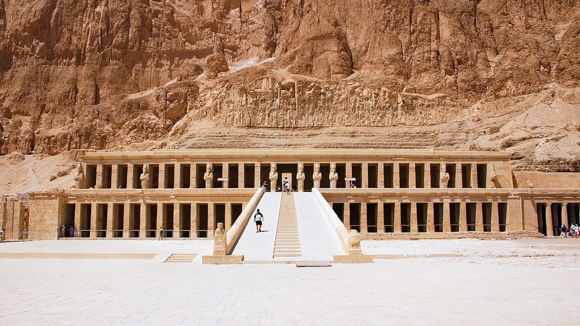 Temple of Hatshepsut carved into limestone cliffs at Luxor, Egypt