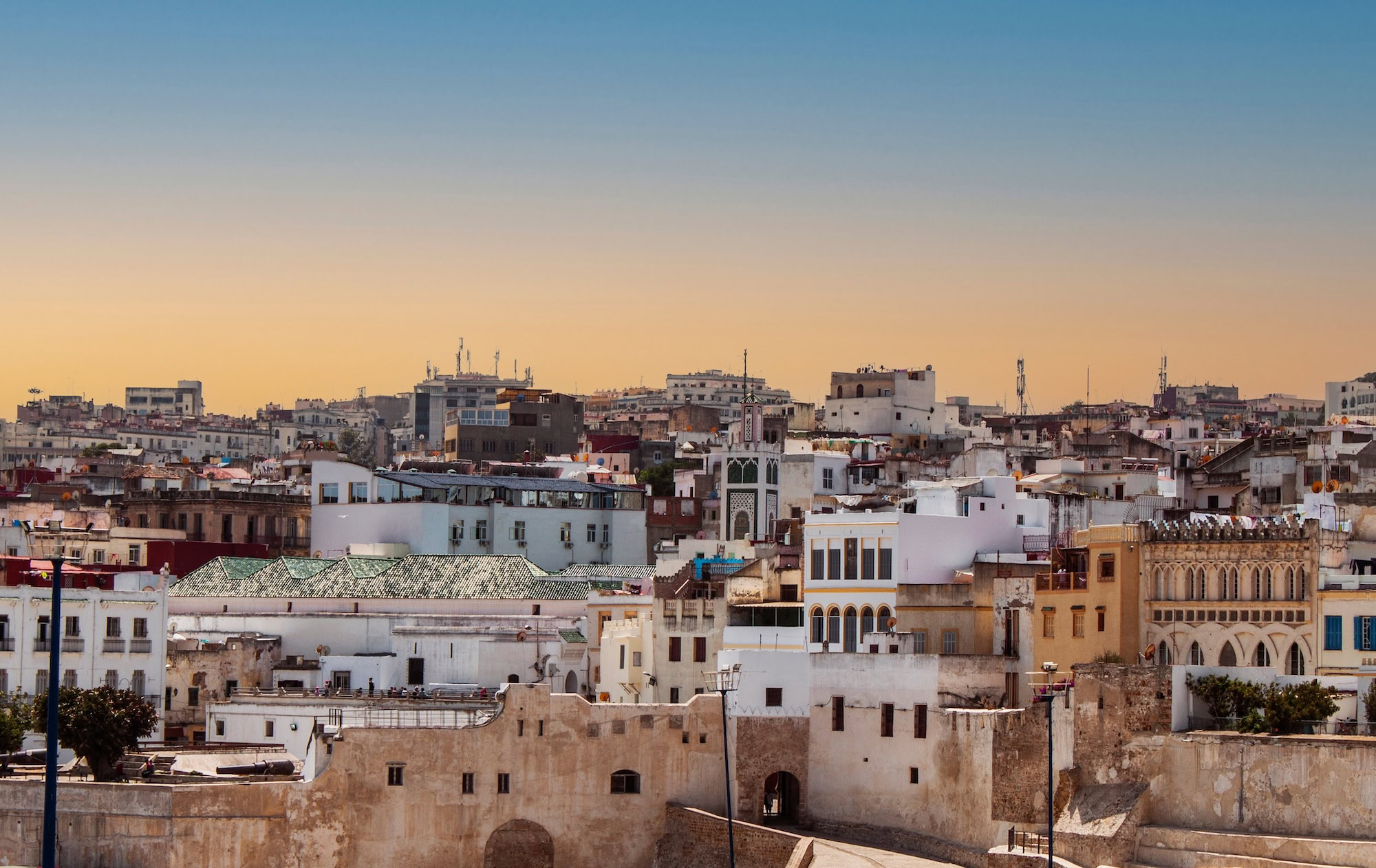 Traditional Moroccan medina with ancient buildings and flat roofs