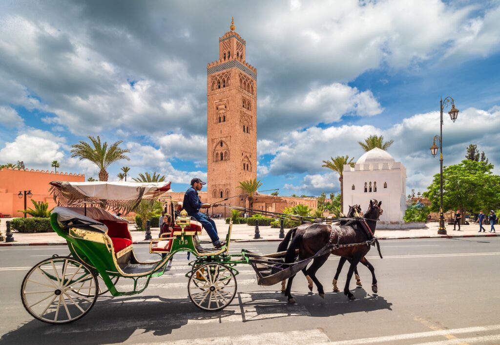 Horse carriage in front of Koutoubia Mosque, Marrakesh