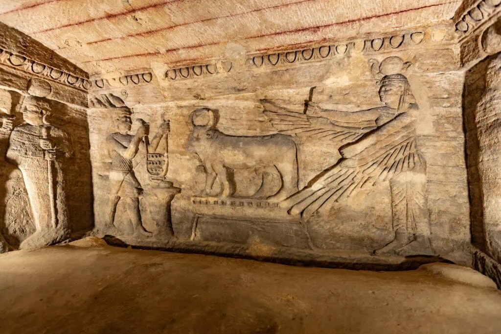 Dim passage in the Catacombs of Kom el Shoqafa