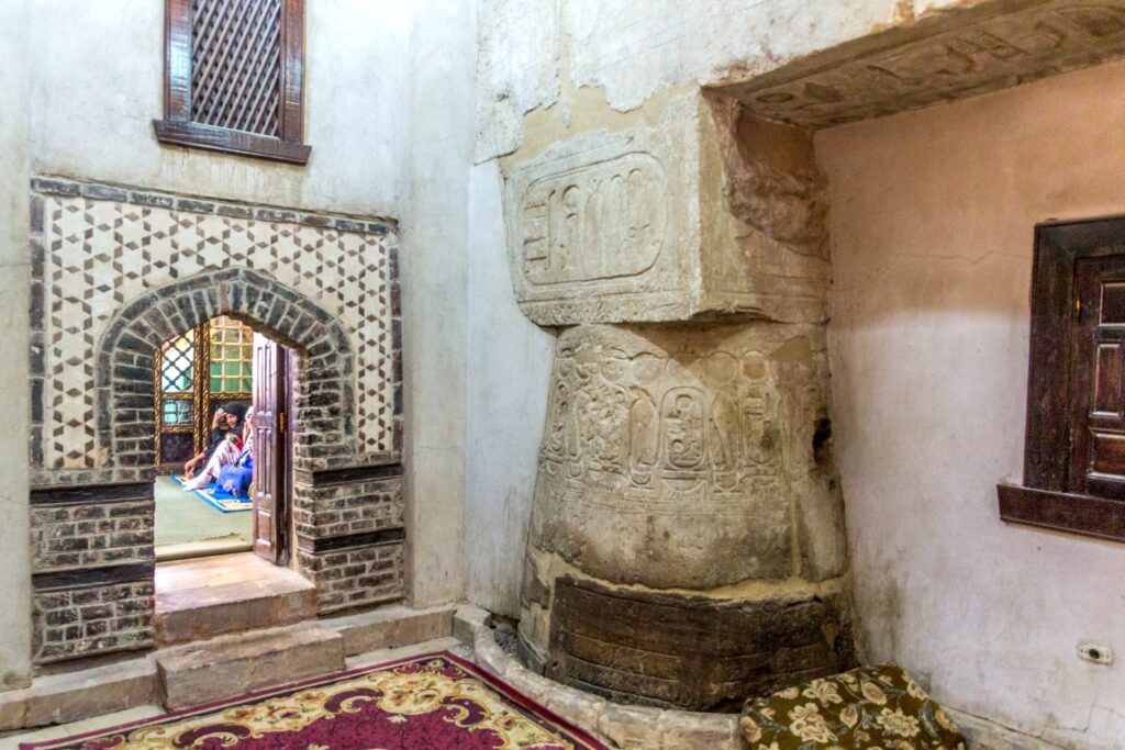 Interior view showing decorative elements inside the Abu Haggag Mosque, Luxor