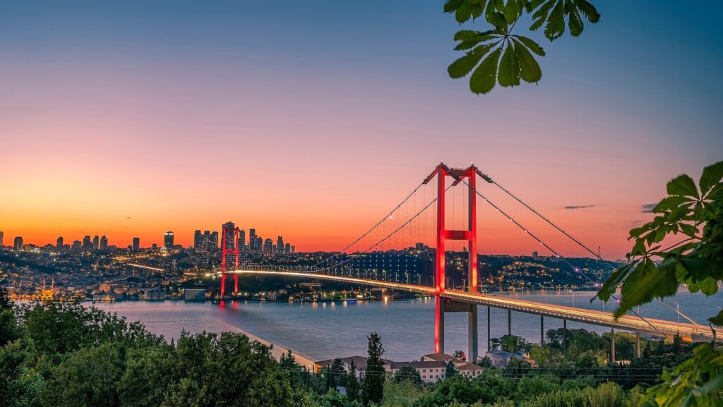 Istanbul sunset from most famous and touristic destination Nation Park in Nakkastepe