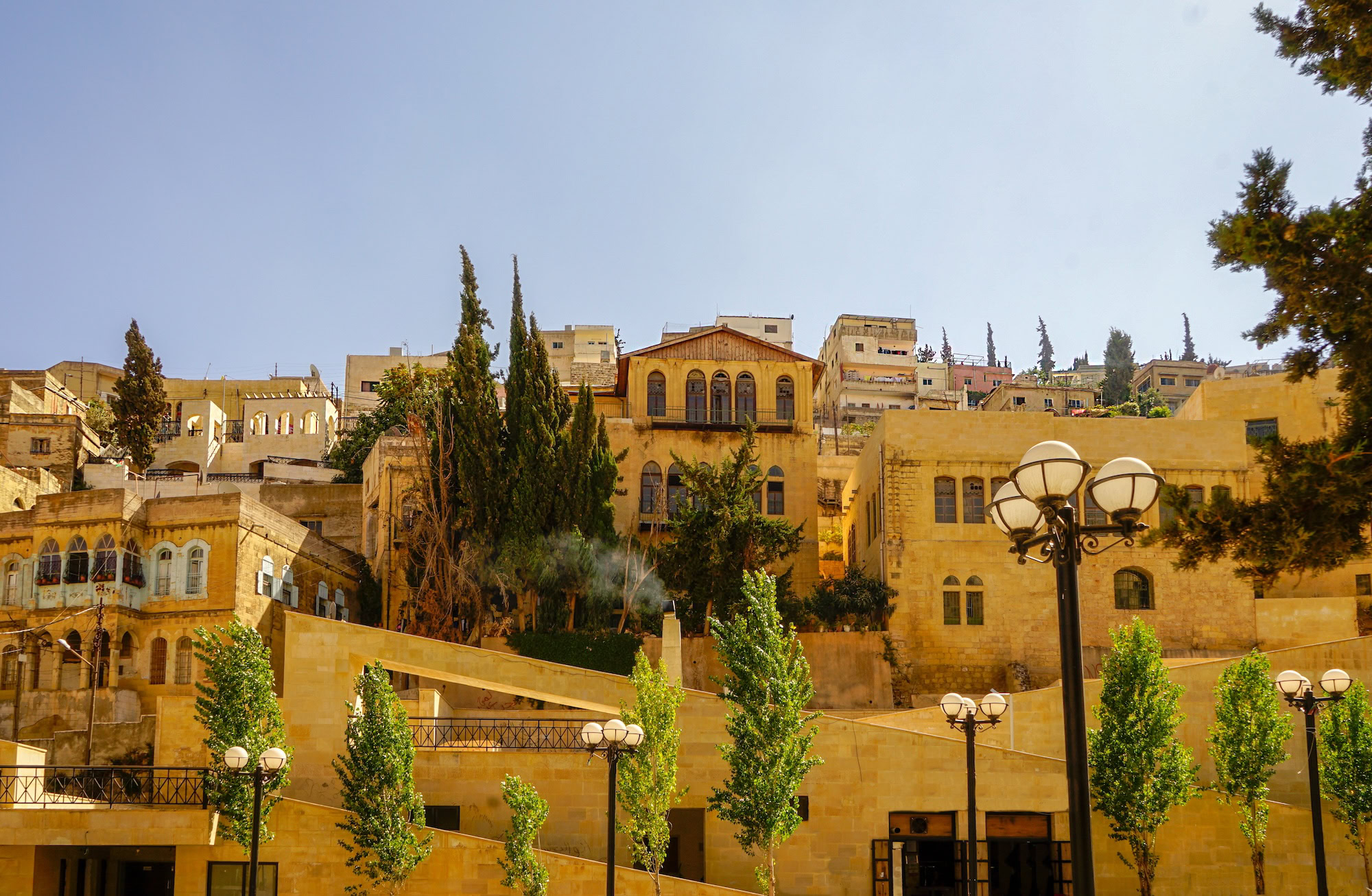 Historic stone buildings and terraced architecture in Jerusalem's Old City