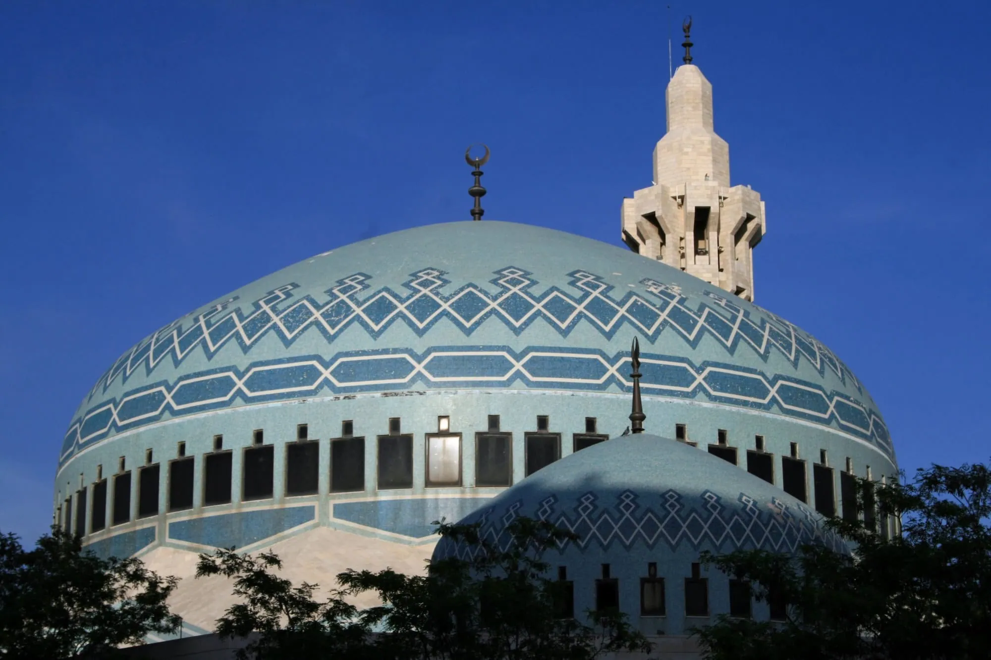 King Abdullah I Mosque with blue dome and minaret in Jordan