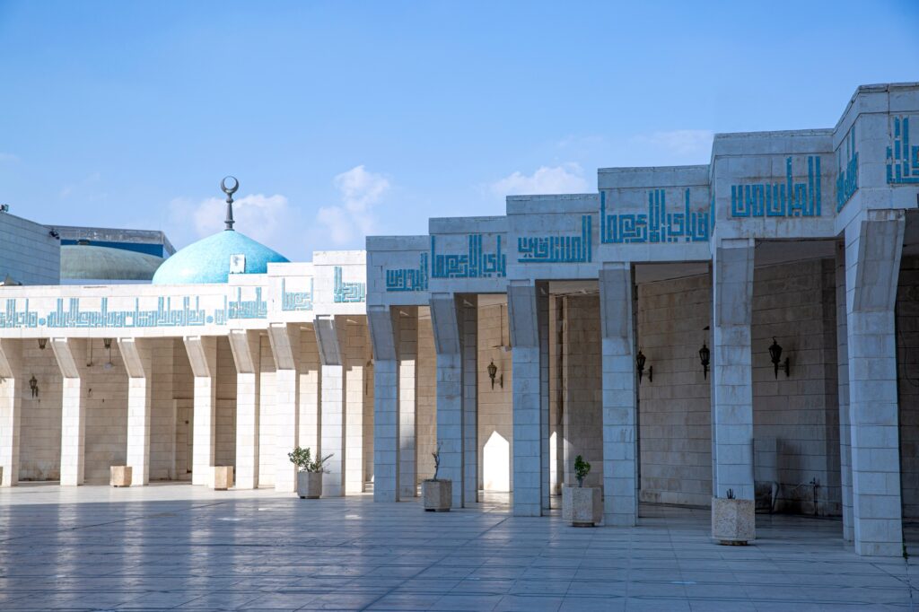 King Abdullah mosque in Amman Jordan. Blue mosque.