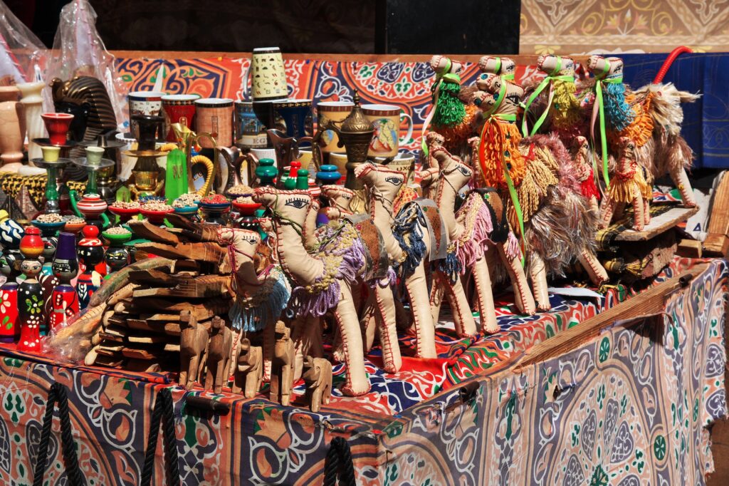 Local market stall displaying goods and produce along a street in Luxor, Luxor