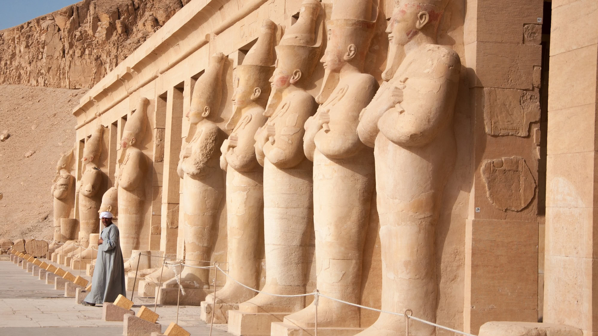 Majestic Hatshepsut Temple with ancient pharaoh statues and columns in Egypt