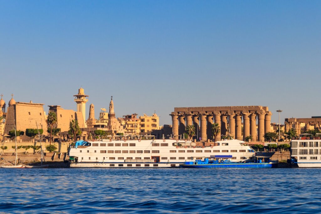 Luxor Temple is a large Ancient Egyptian temple complex on east bank of Nile river in Luxor