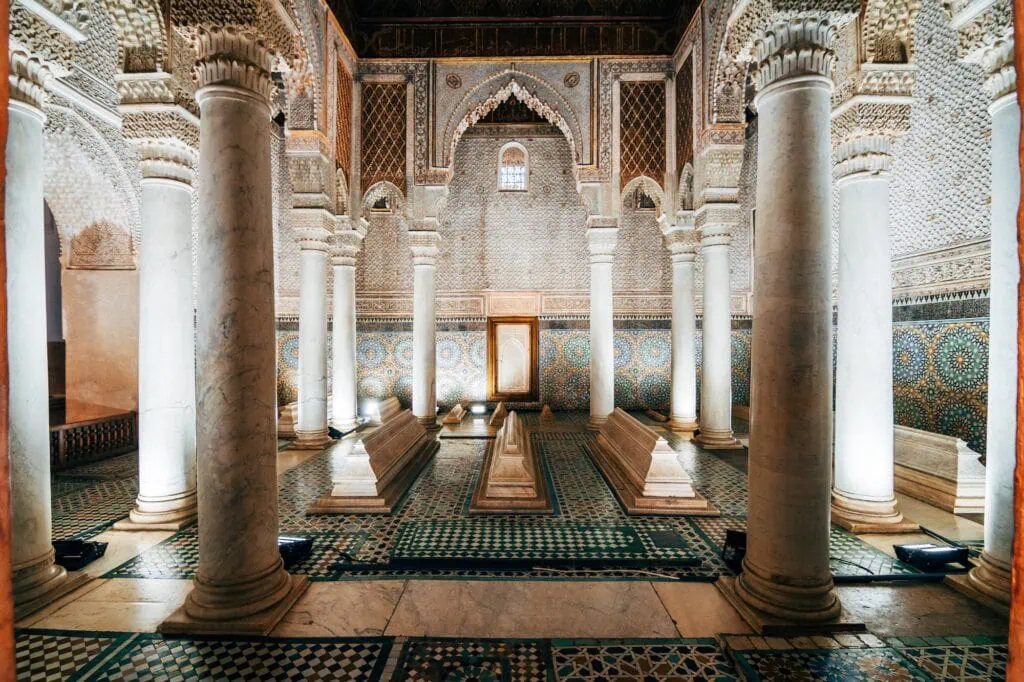 saadian tombs view, The mausoleum comprises the interments of about sixty members of the Saadi Dynasty
