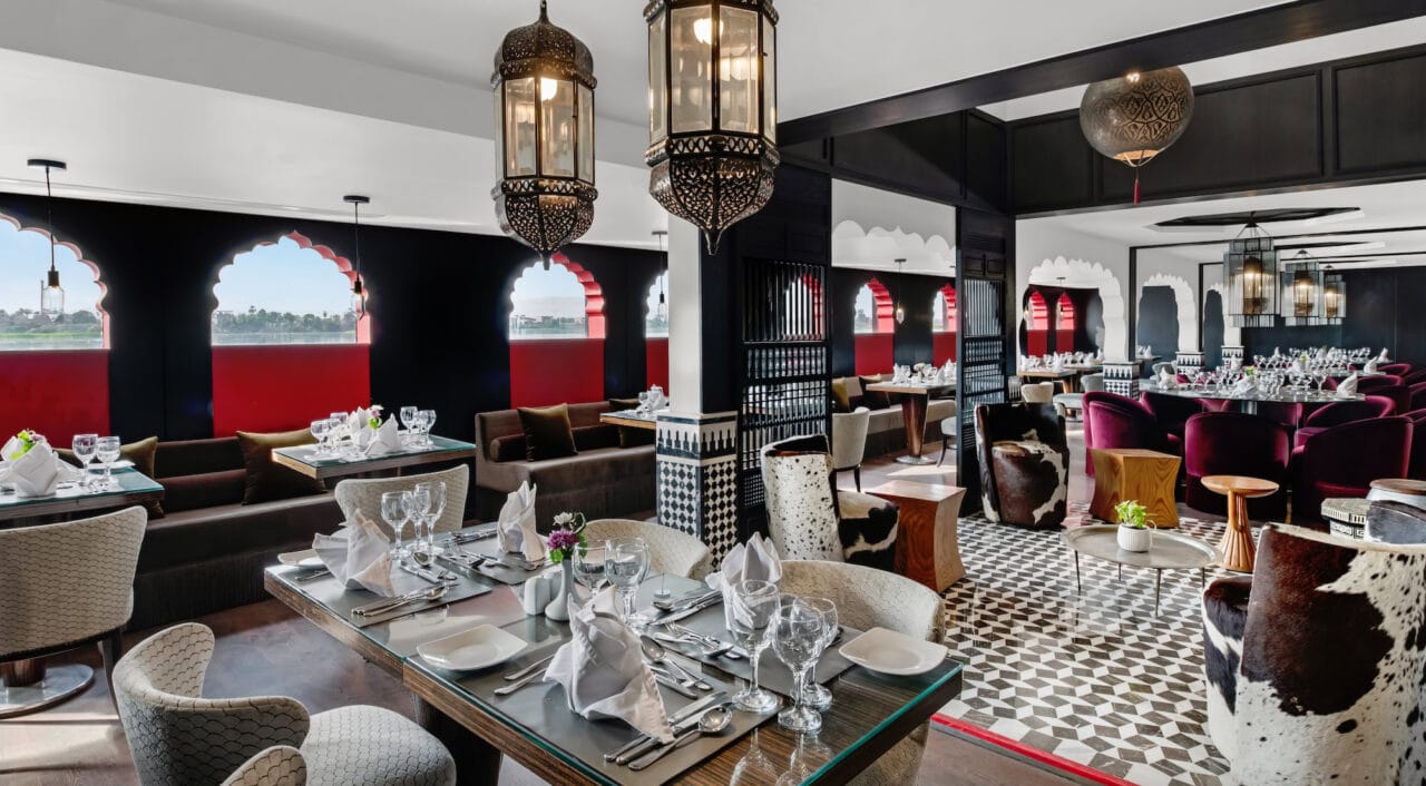 Fine dining restaurant on Mövenpick MS Darakum overlooking the Nile