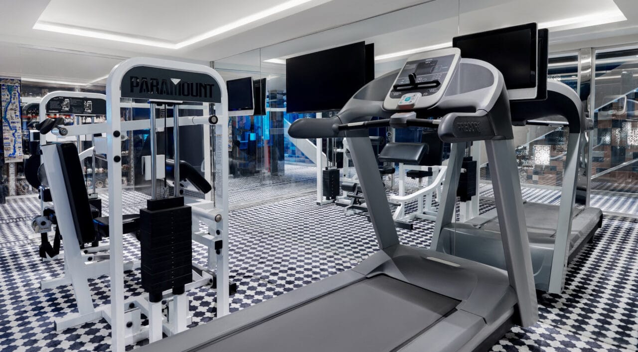 Fitness room on Mövenpick MS Darakum with modern gym equipment
