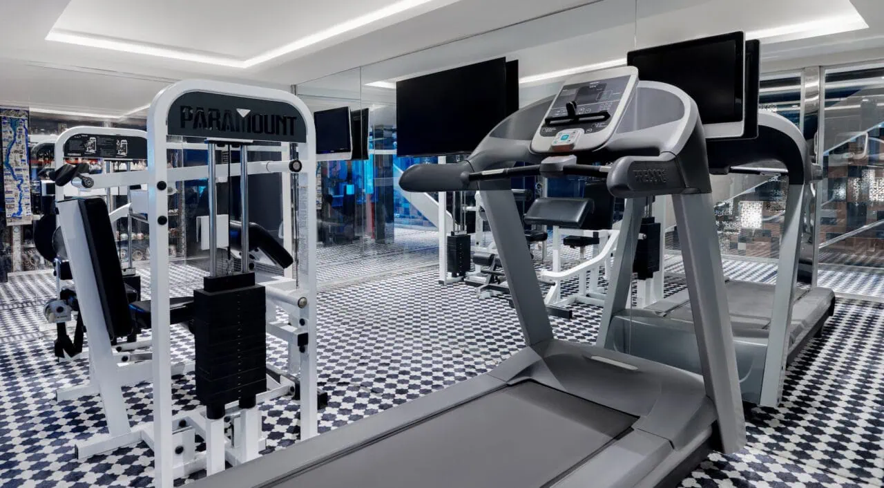 Fitness room on Mövenpick MS Darakum with modern gym equipment