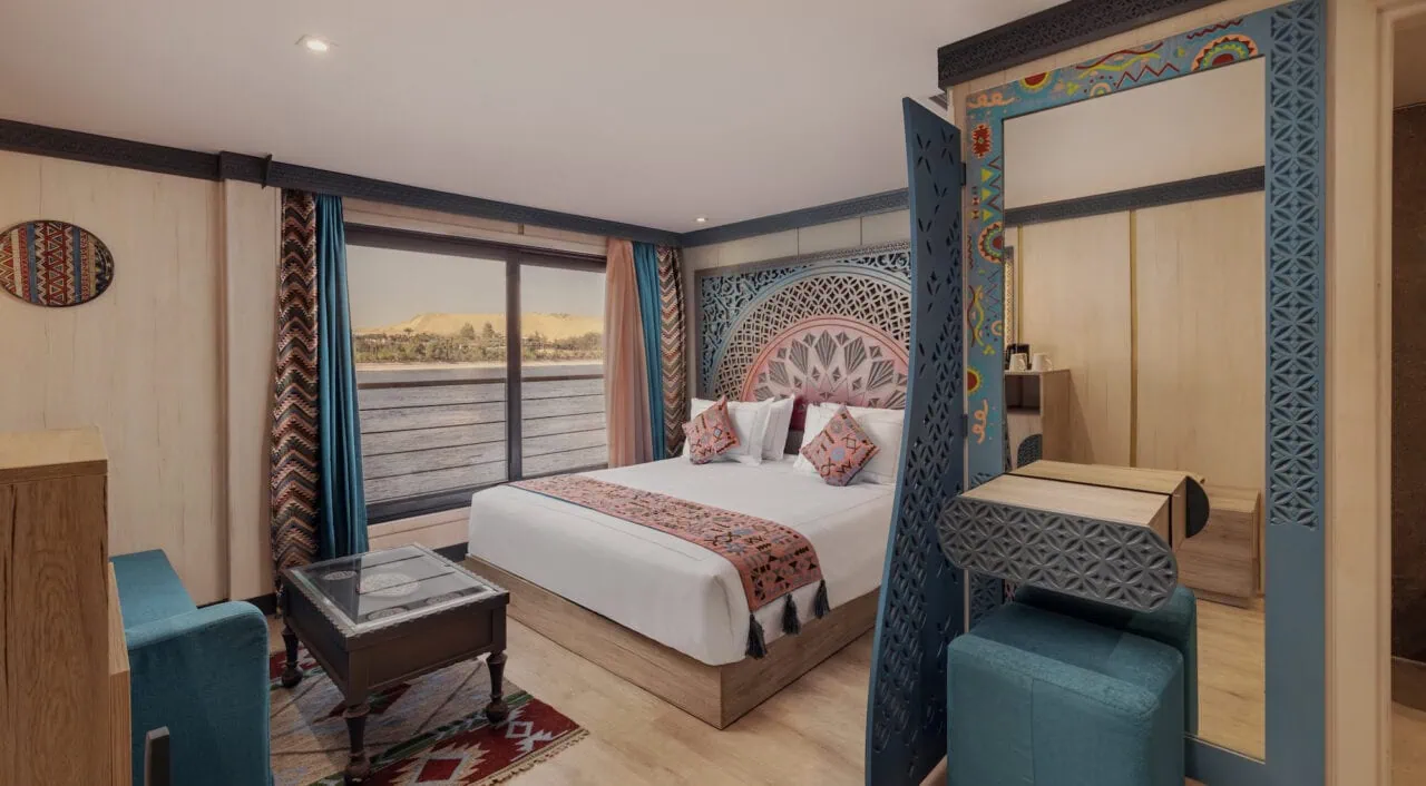 Comfortable cabin on DWA Nile Cruise with warm lighting