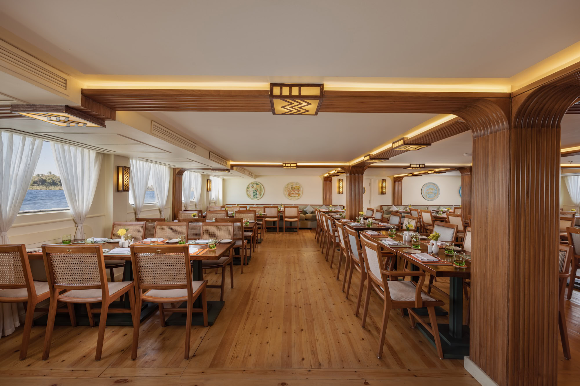 Elegant restaurant on DWA Nile Cruise with river view