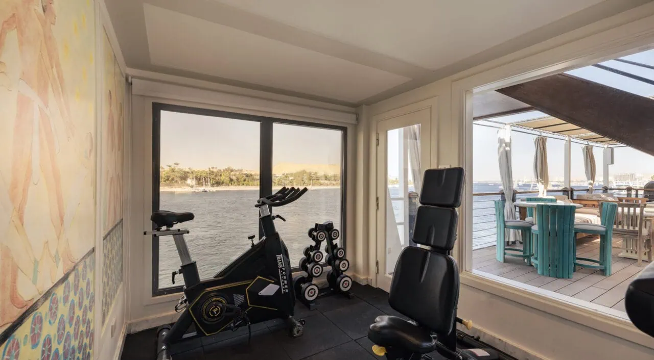 Fitness room on DWA Nile Cruise with modern gym equipment