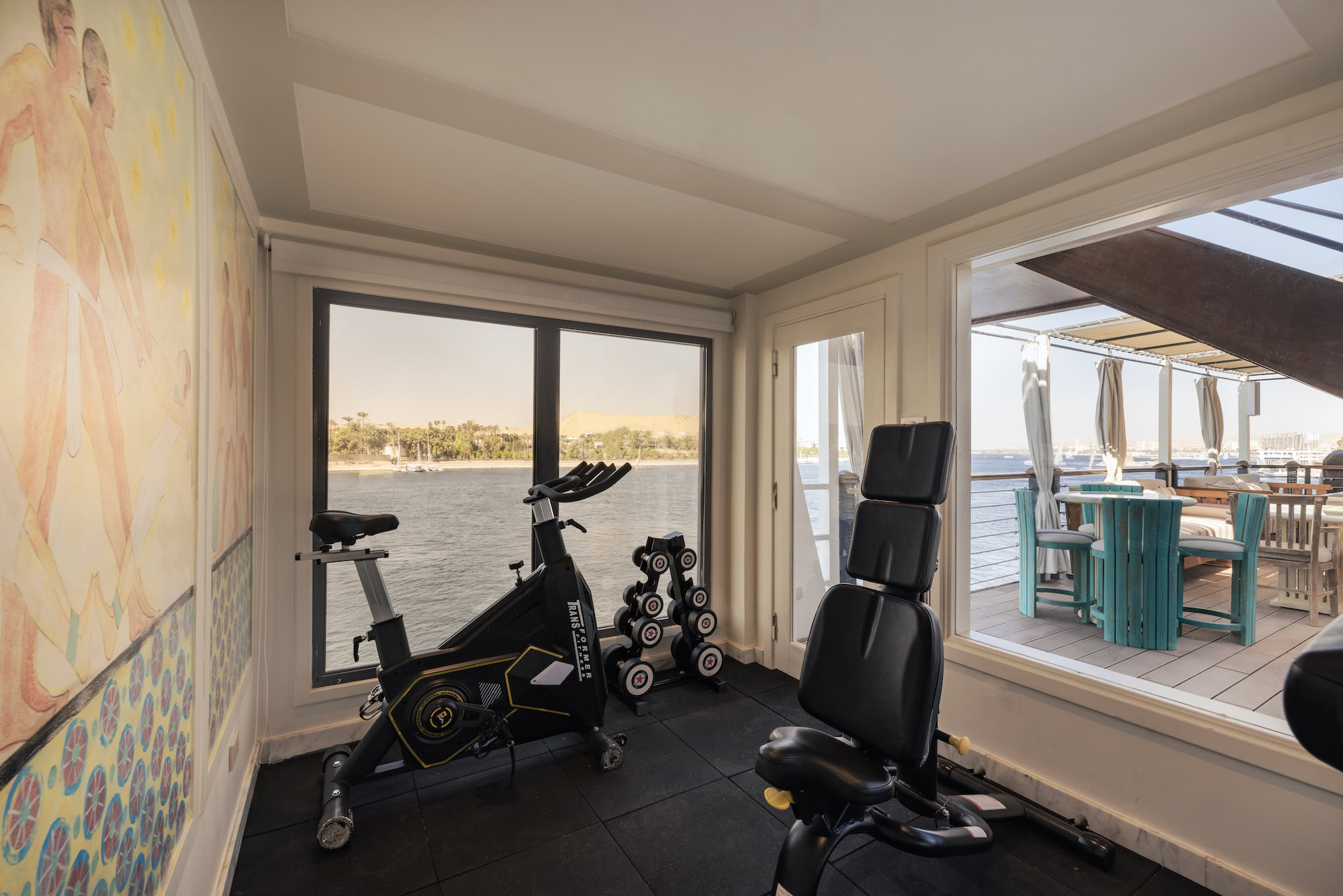 Fitness room on DWA Nile Cruise with modern gym equipment