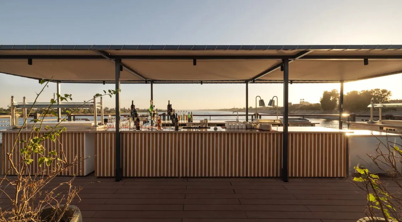 Outdoor bar on DWA Nile Cruise overlooking the Nile