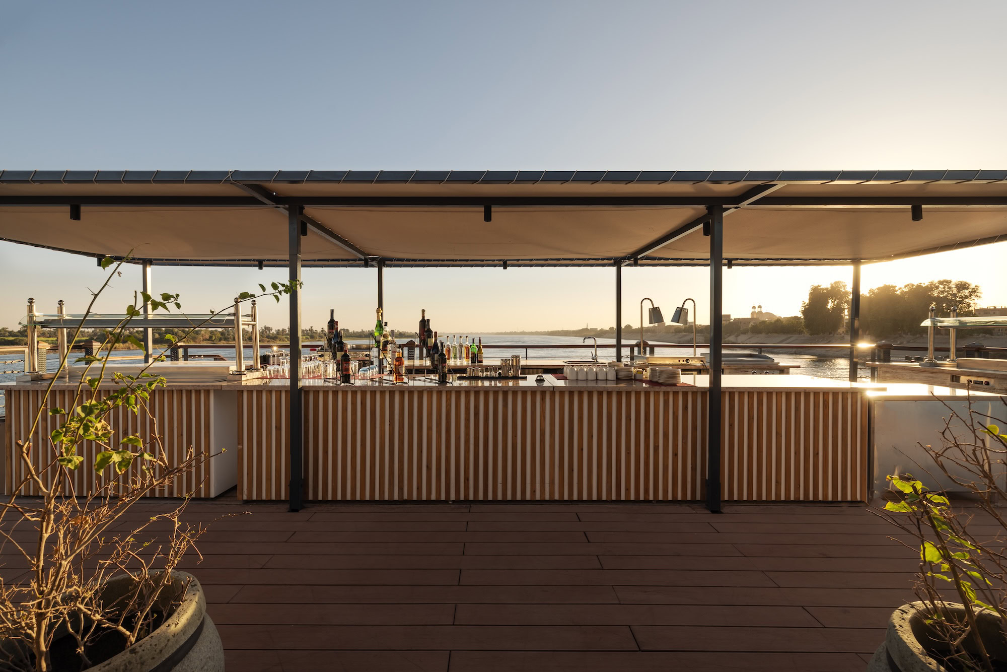Outdoor bar on DWA Nile Cruise overlooking the Nile