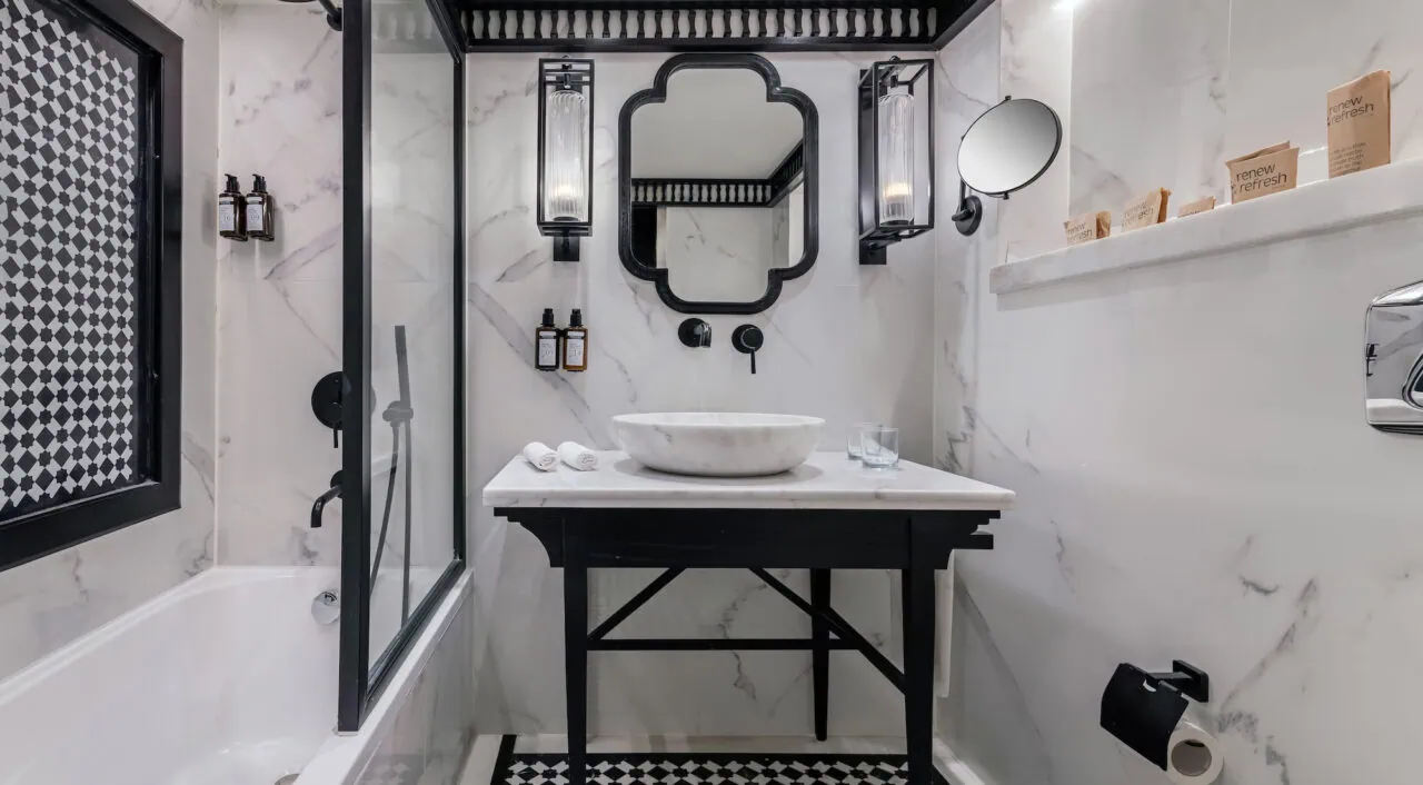 Elegant bathroom on Mövenpick MS Darakum with marble finishes