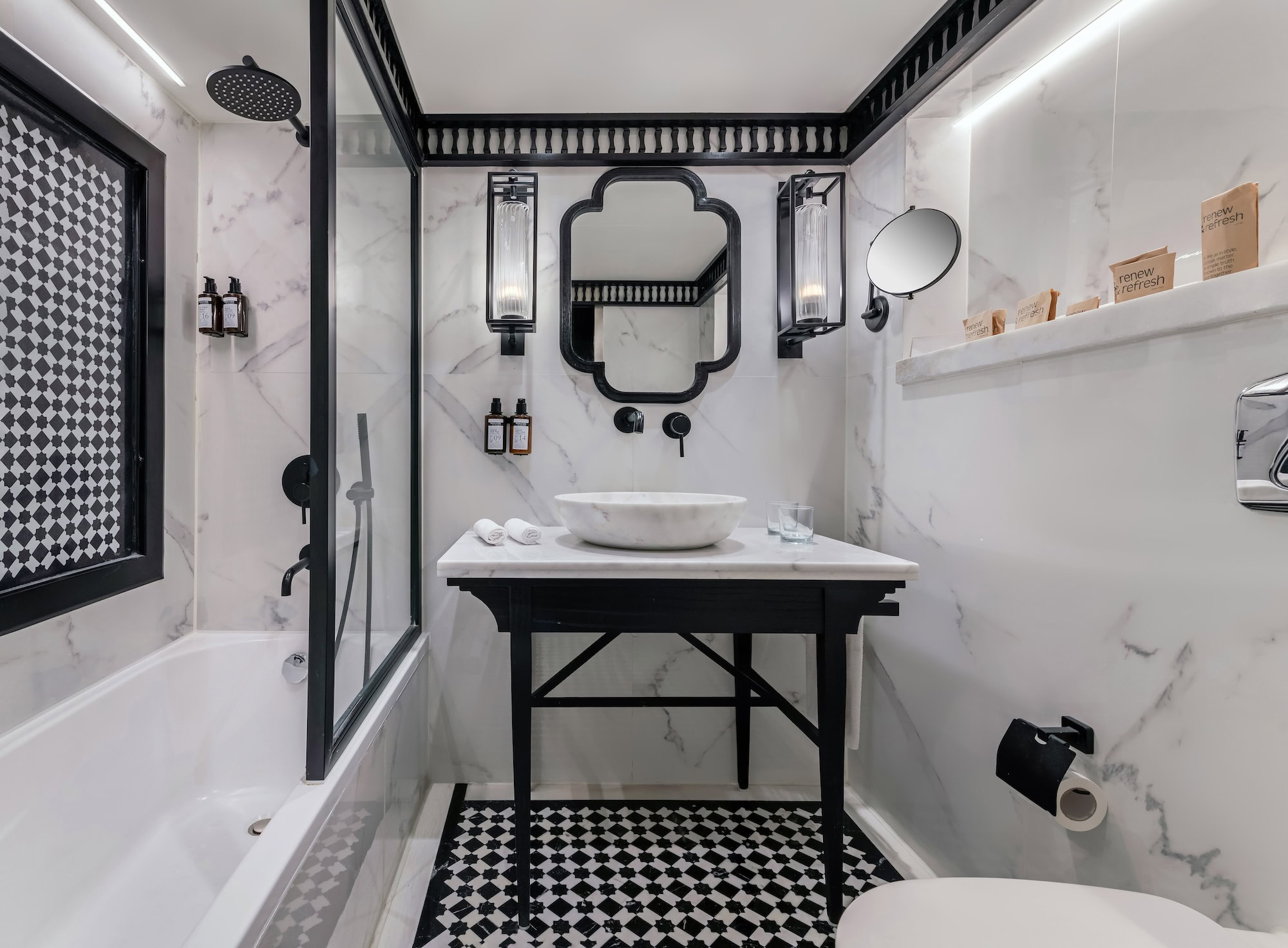 Elegant bathroom on Mövenpick MS Darakum with marble finishes