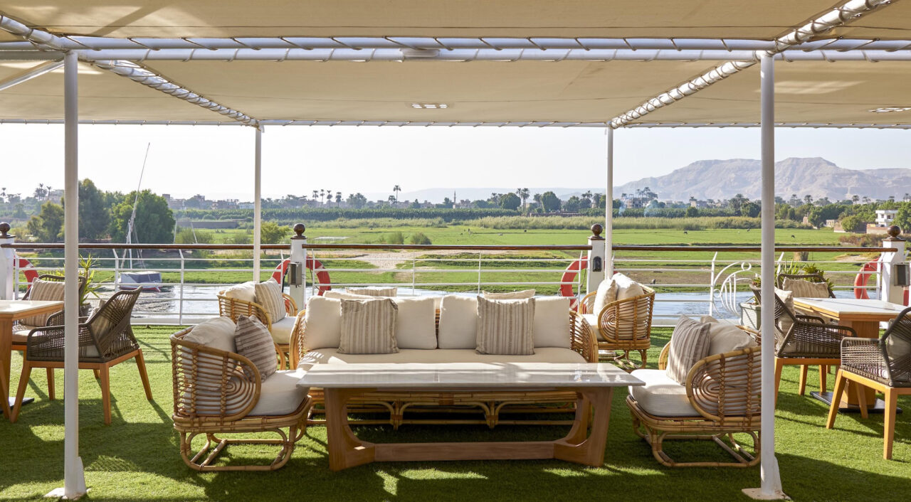 Relaxing outdoor area on Mövenpick MS Royal Lotus with loungers