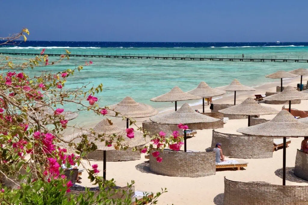Marsa Alam beach with sandy shoreline and clear Red Sea water, Marsa Alam