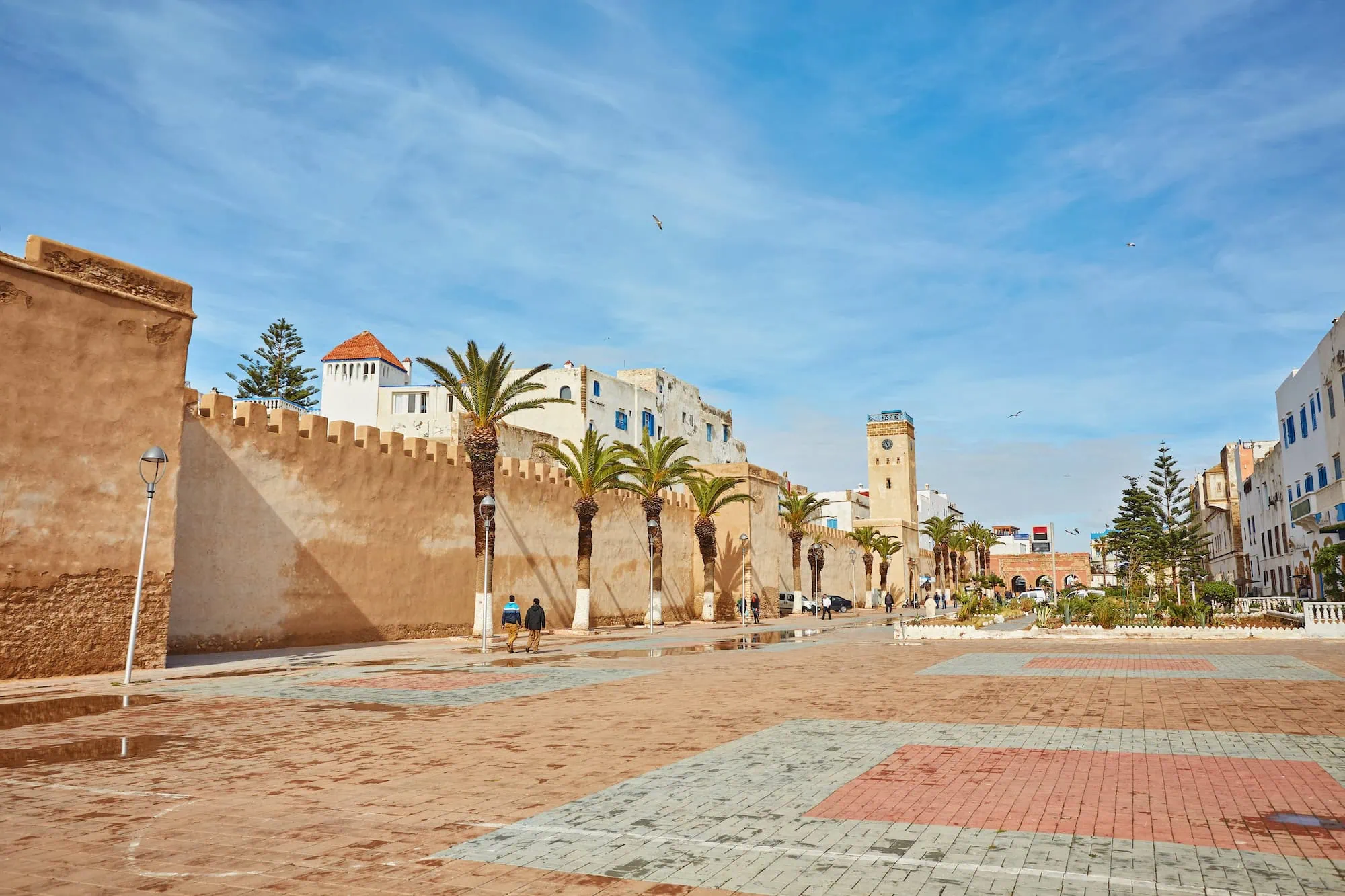 Historic medina entrance in Essaouira with ancient city walls and defensive towers