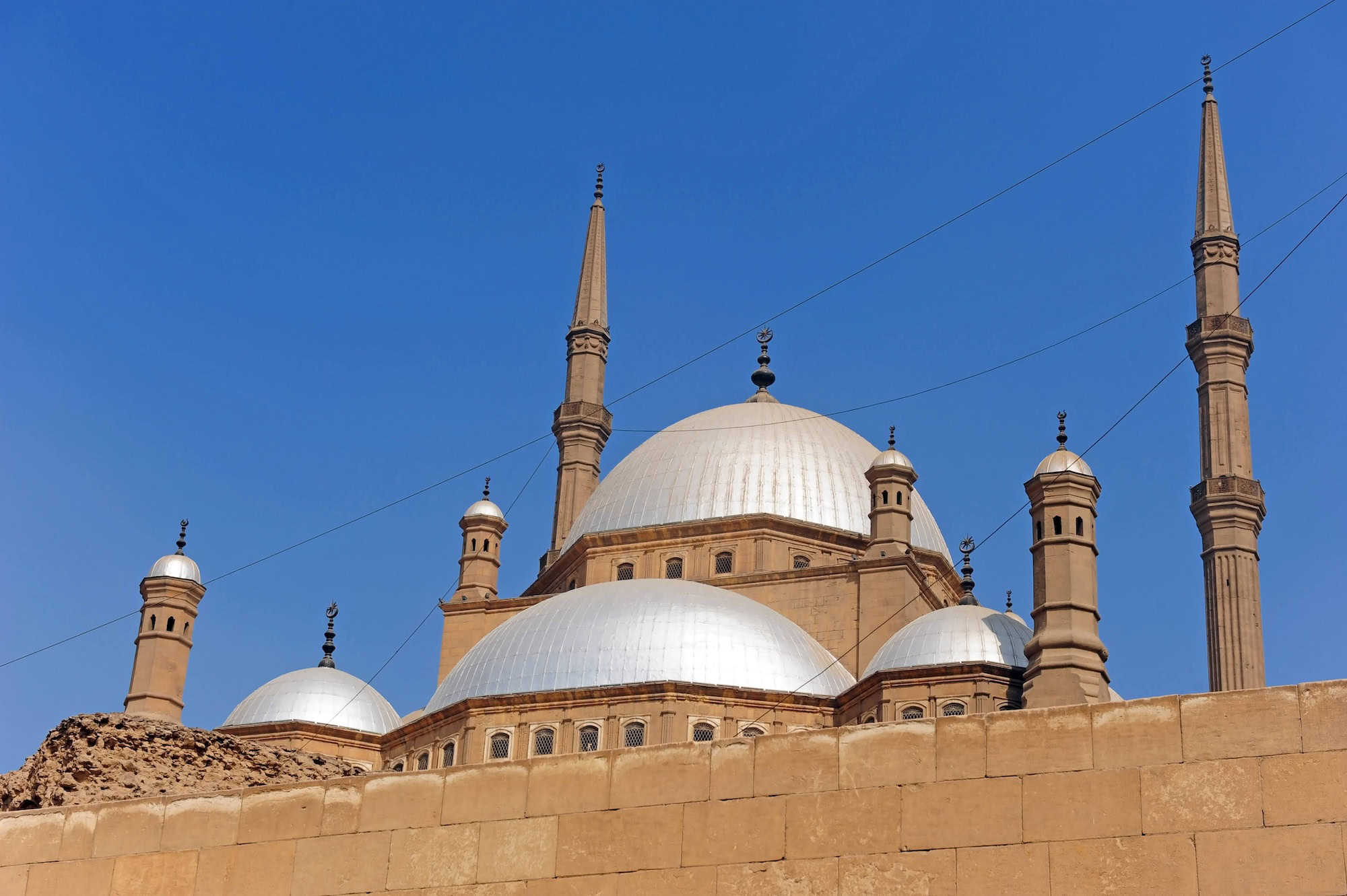 Mohammed Ali Mosque with twin minarets and Ottoman dome architecture at Citadel of Saladin in Old Cairo