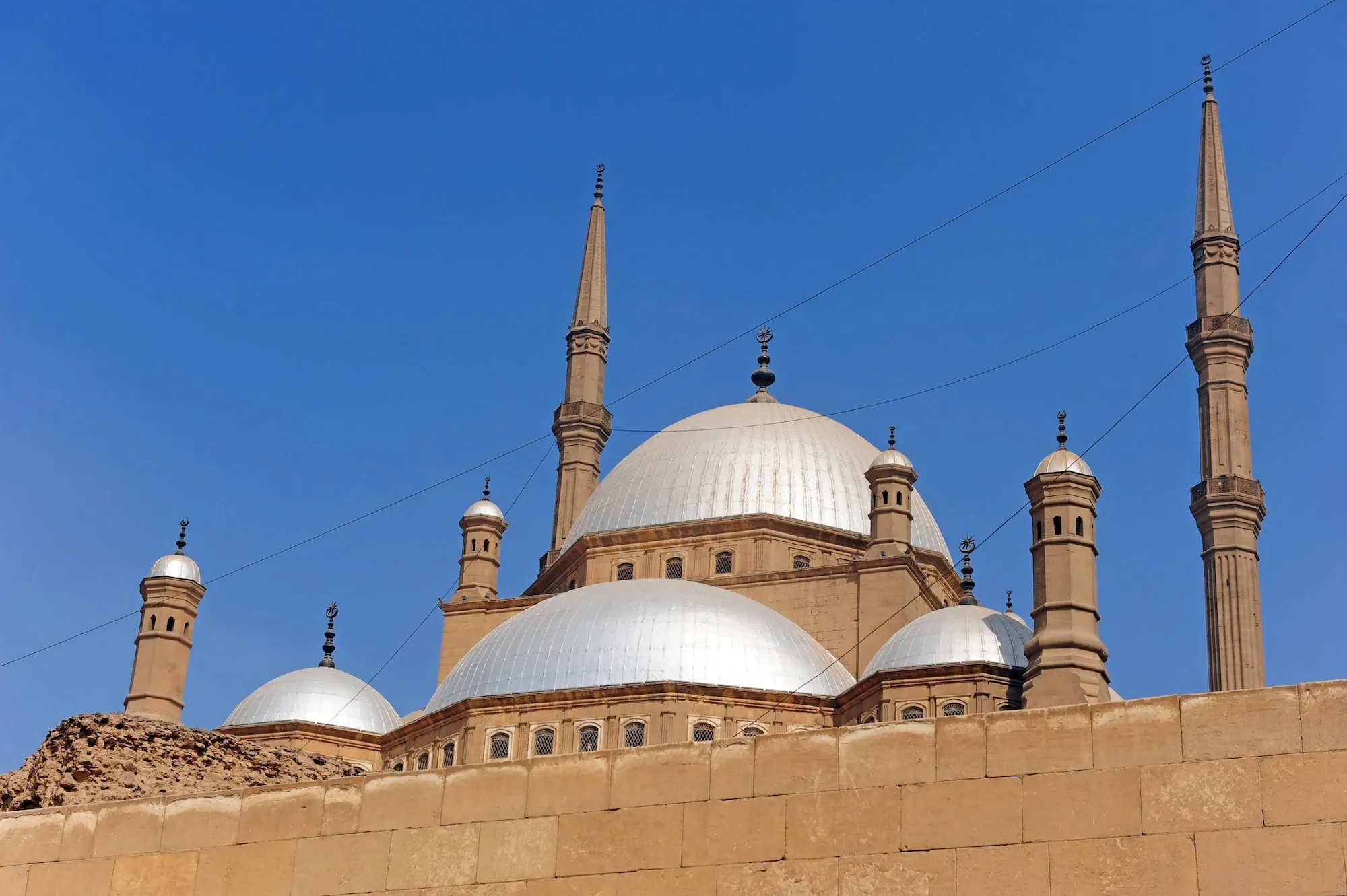 Mohammed Ali Mosque with twin minarets and Ottoman dome architecture at Citadel of Saladin in Old Cairo