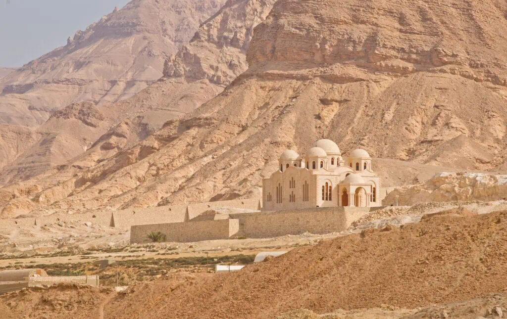 Stone walls and church buildings within Monastery of Saint Anthony at Eastern Desert, Red Sea