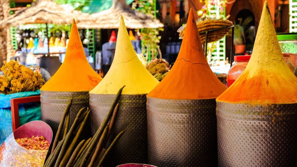 Moroccan spice stall in marrakech market morocco
