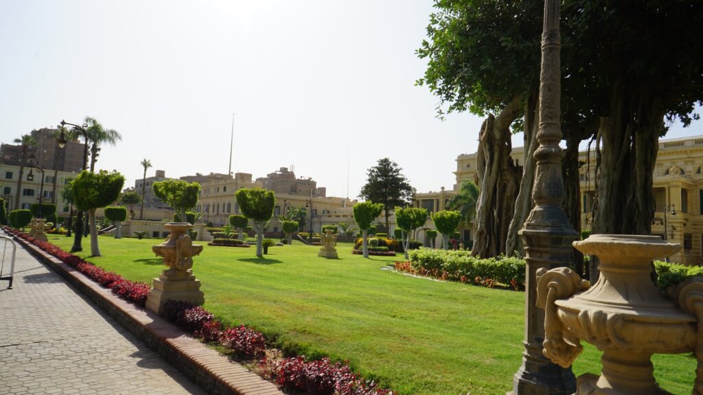 Garden area with landscaped paths and surrounding greenery at the Museum of Islamic Art, Cairo