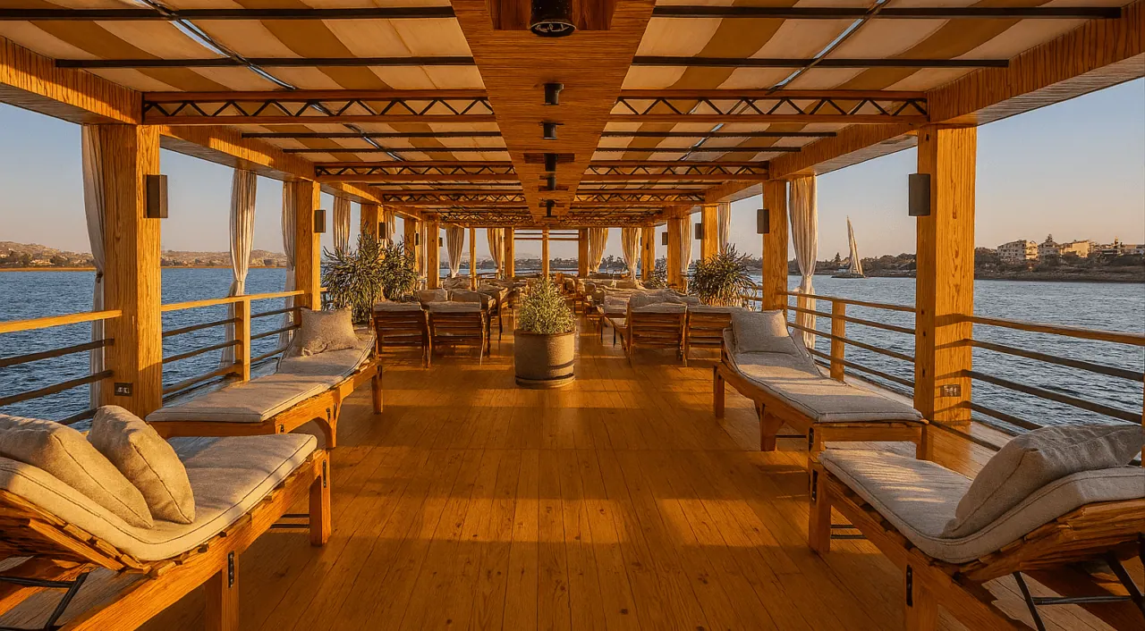 Nebyt Dahabiya deck with panoramic Nile views