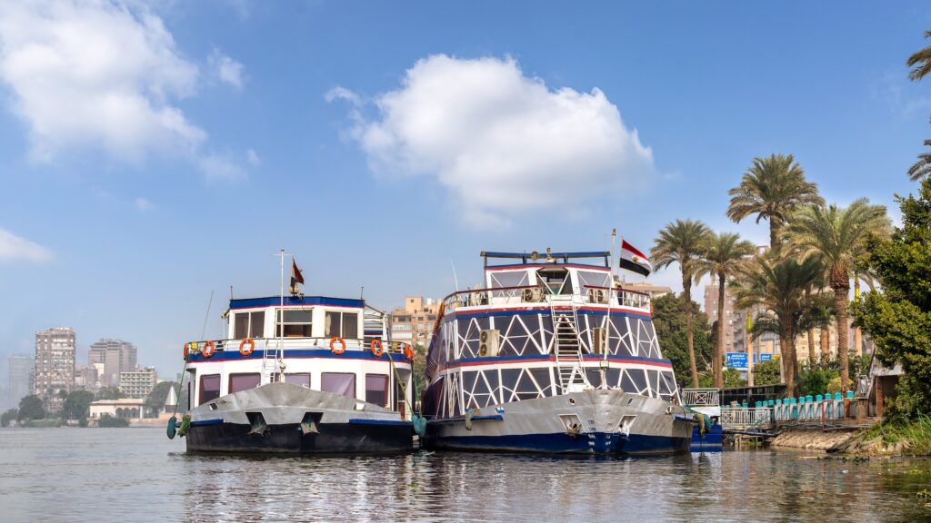 Nile Crystal Cruise boat docked along te Nile Corniche in Maadi district