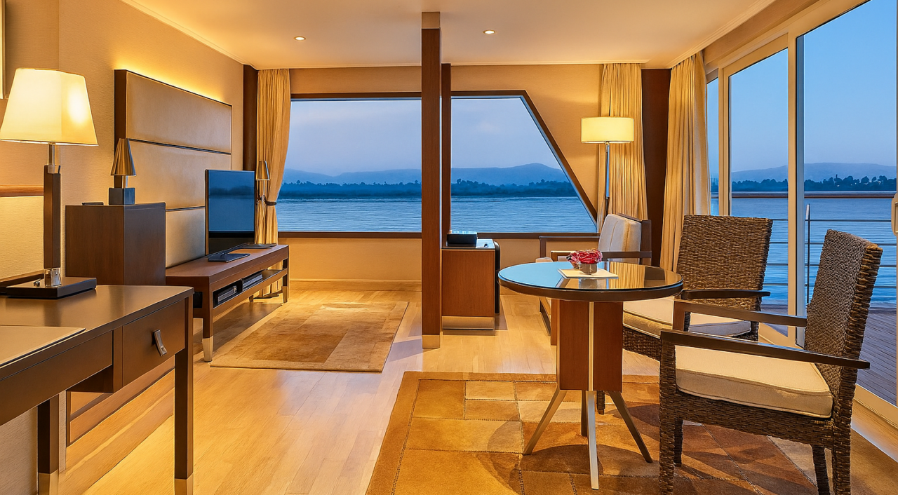 Well-appointed cabin on Oberoi Zahra with elegant wood details