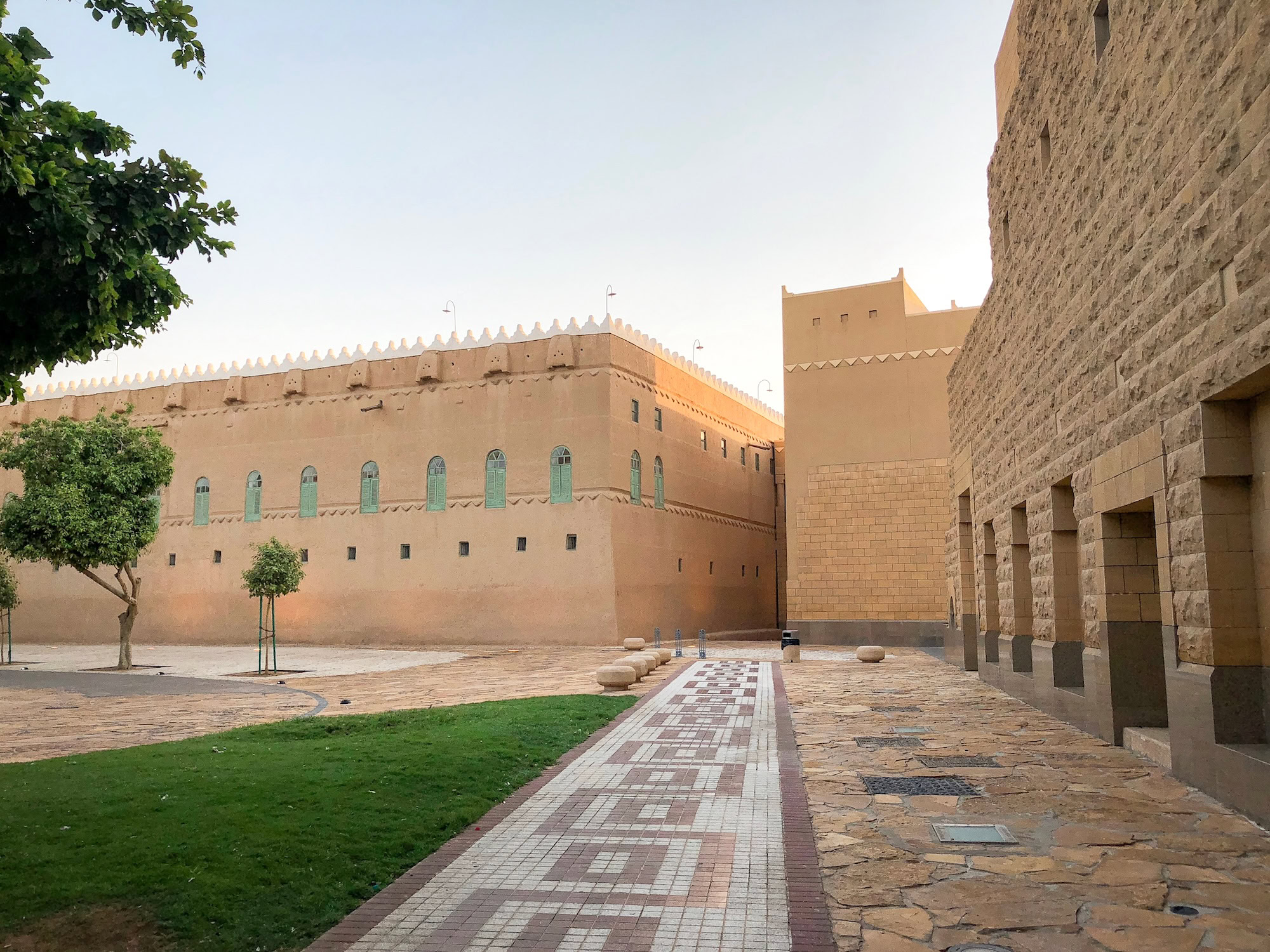 Historic Masmak Fortress in Riyadh with traditional stone walls, towers and arched walkways