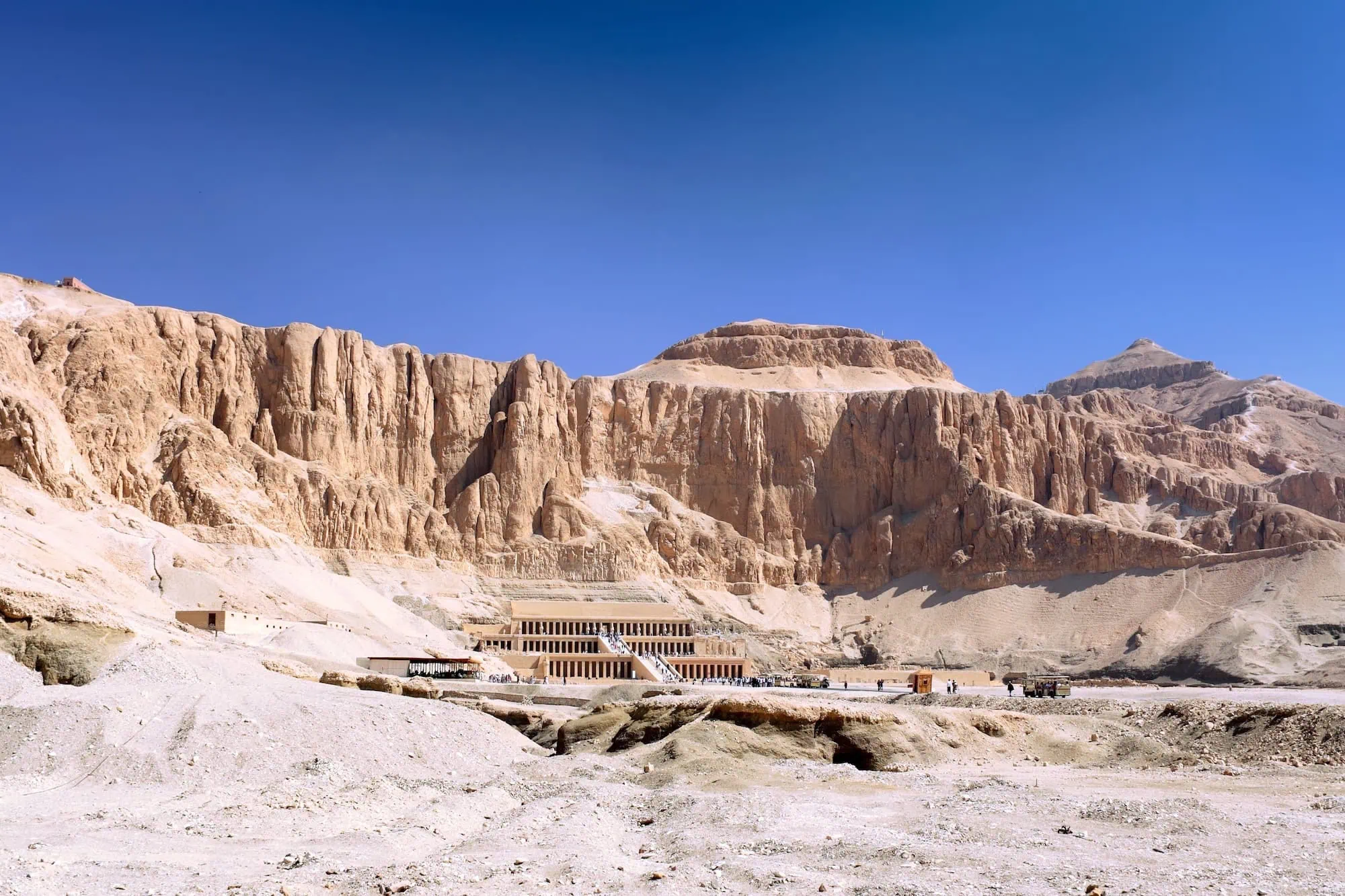 Queen Hatshepsut's mortuary temple carved into limestone cliffs at Valley of the Kings