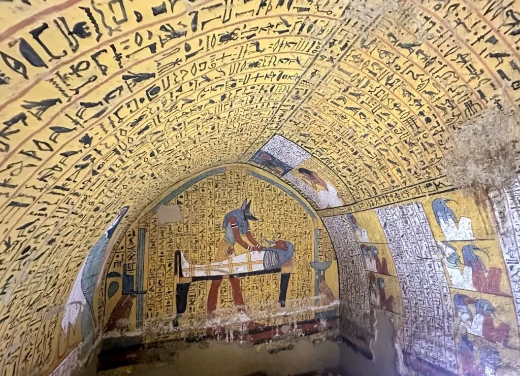 Painted wall scenes inside the Tomb of Inherkhau, Deir El-Medina