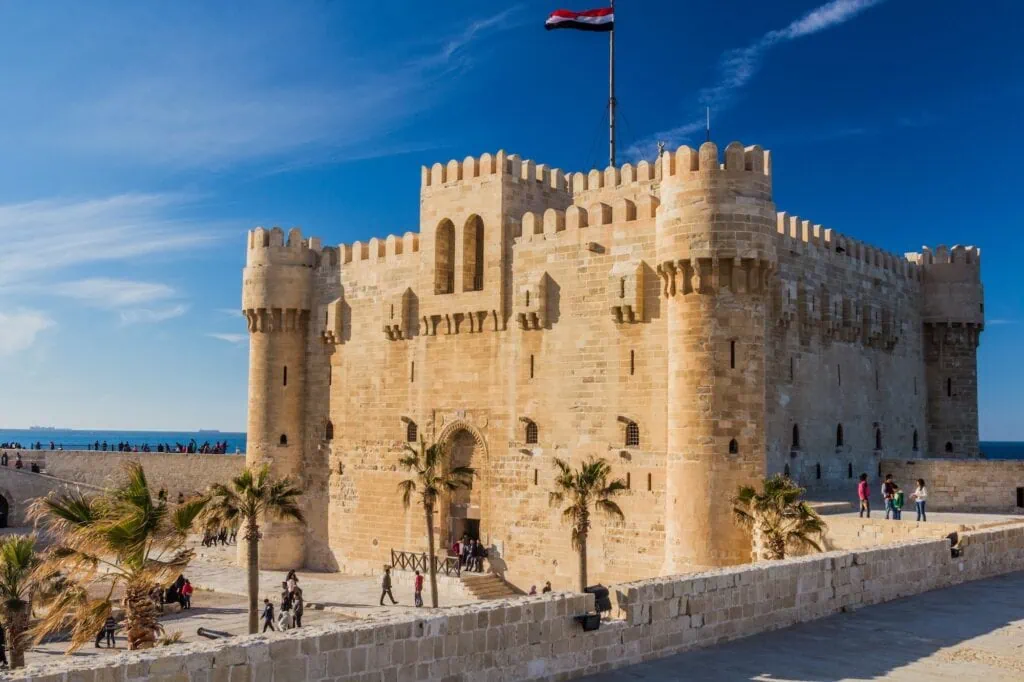 People visit Citadel of Qaitbay (Fort of Qaitbey) in Alexandria, Egypt