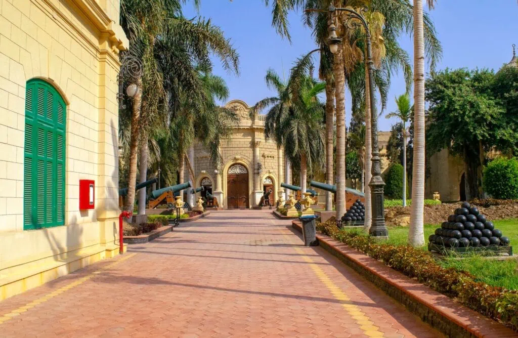 View of Abdeen Royal Palace along a palm-lined alley in eastern downtown Cairo, Abdeen Palace, Cairo