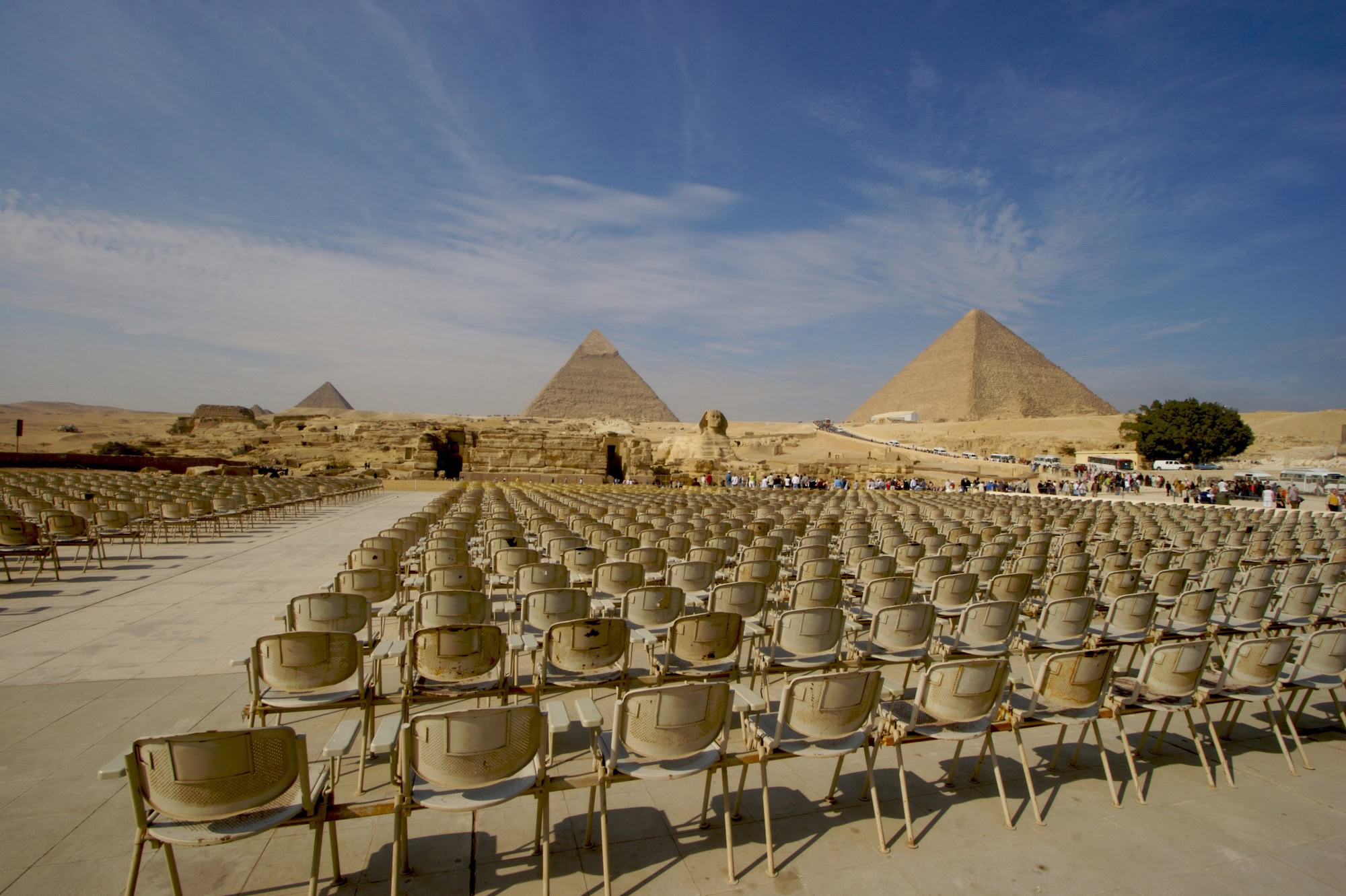 Pyramids At Giza Plateau  Egypt. Viewed From The Light And