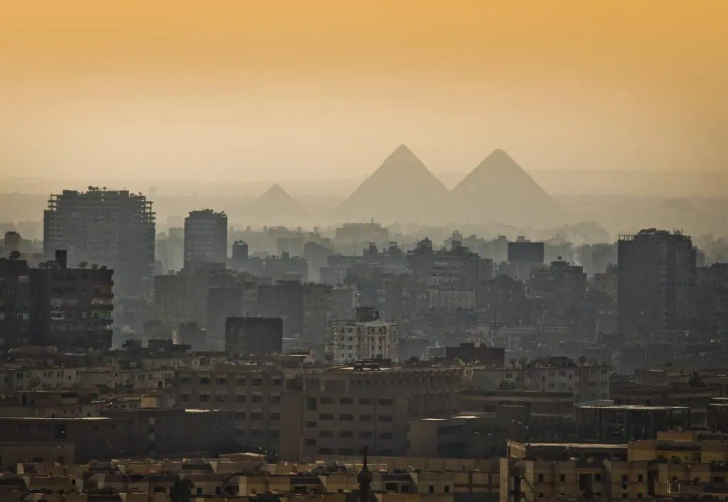 Pyramids in the mist Cairo Egypt. Largest city in Africa 3